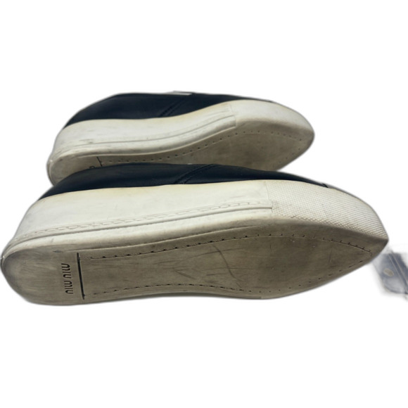 MIU MIU Black Leather Silver Metal Cap Toe Slip On Platform Sneaker EU 38 Italy - Picture 3 of 11